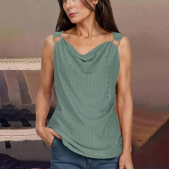 iHengLiXing Summer Dresses for Women 2025 Plus Size Tank Tops for Women Dressy Casual Women's Casual Summer Solid-Neck Sleeveless Tanks Top Green XXL