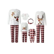 Xingqing Family Matching Christmas Pajamas Set Holiday Elk Sleepwear Xmas PJS Set for Couples and Kids Red Bandana Scarf One Size