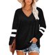 thumbnail image 2 of Sonducket Camiseta de mujer a rayas de manga larga básica con cuello en V blusa suelta informal Prendas para la parte del cuerpo Negro L, 2 of 6