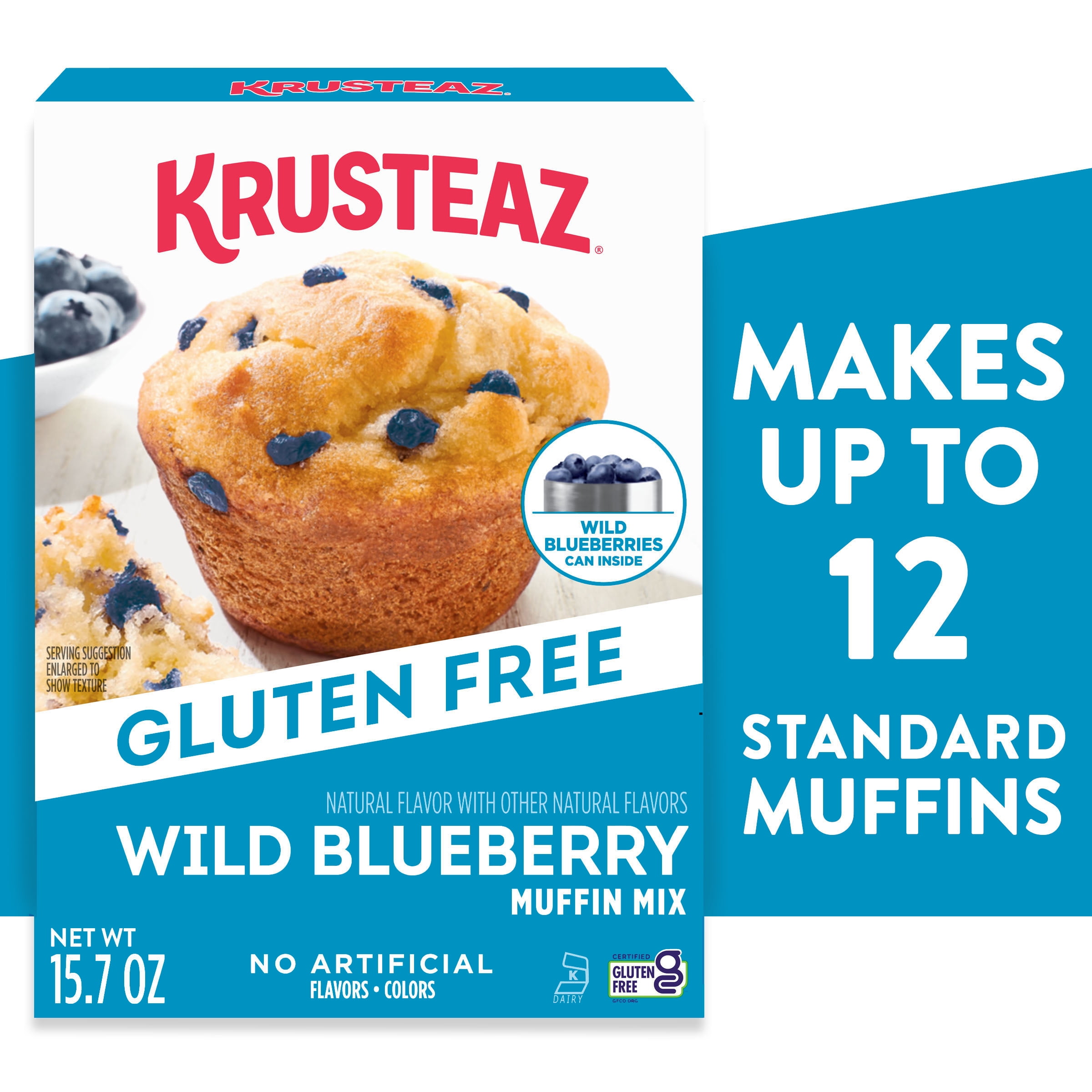(8 pack) Krusteaz Gluten Free Wild Blueberry Muffin Mix, Gluten Free Wild Blueberry Muffins Made With Real Wild Blueberries, 15.7 oz Box