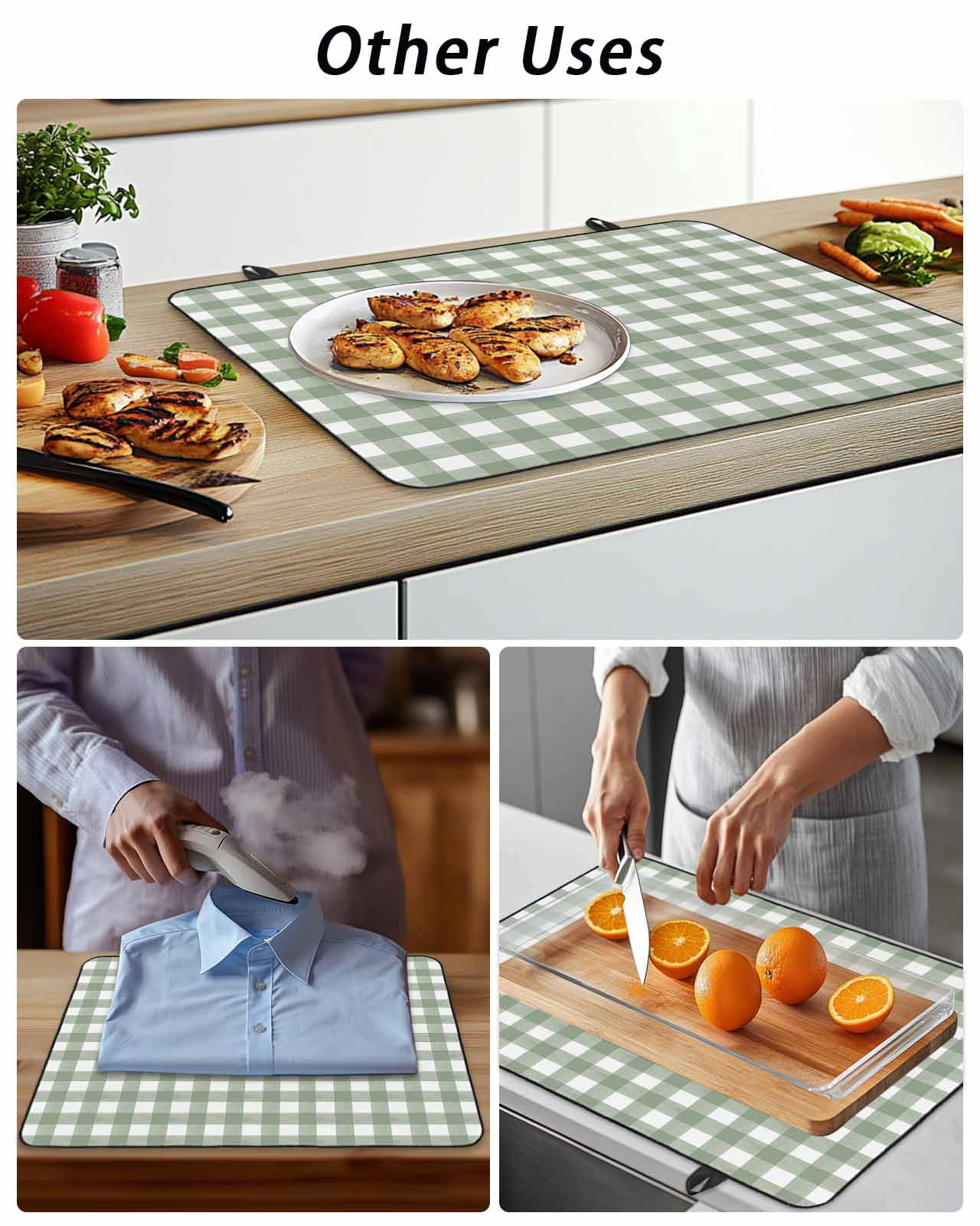Stove Top Covers for Electric Stove, Sage Green Buffalo Plaid Glass Stovetop Cover Protector, Farmhouse Green White Checkered Induction Cooktop Protector Oven Mat for Kitchen Countertop 24"x21"