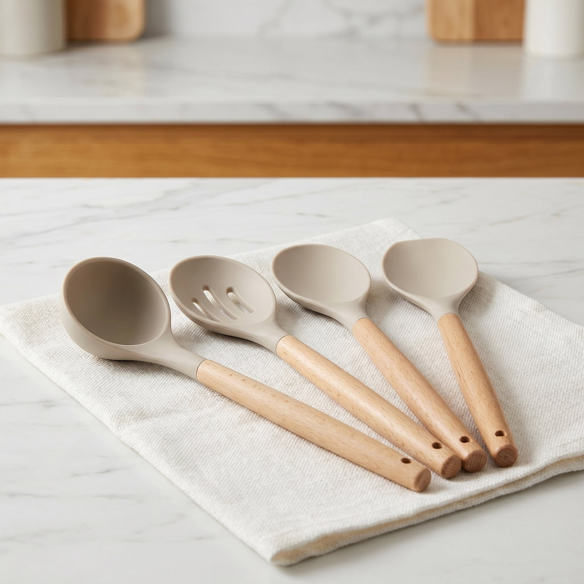 Unique Bargains 4 Pcs Cooking Utensil Set for Non Stick Cookware and Gadgets Khaki
