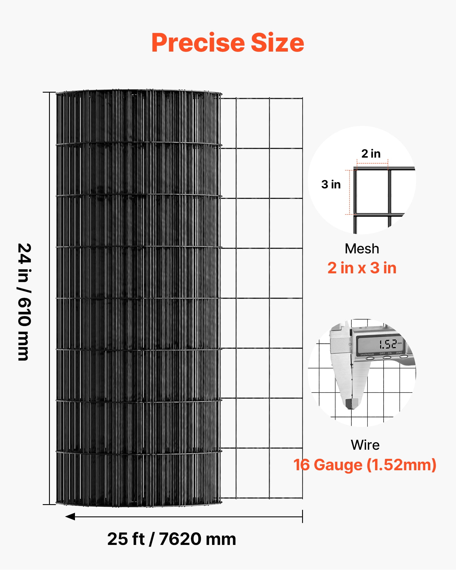 VEVOR Hardware Cloth 24 in x 25 ft, 2 x 3 in Mesh 16 Gauge Galvanized Wire Mesh Roll, Weather-Resistant Vinyl Coated Chicken Wire Fencing, Heavy Duty Welded Garden Plant Fencing for Rabbit Cage Snake