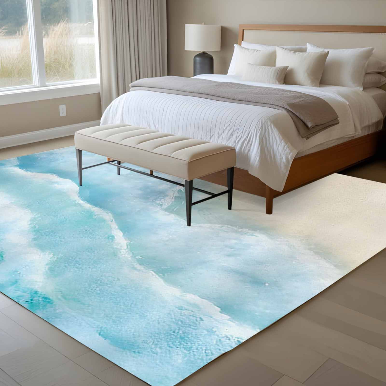8x10 Area Rugs for Living Room, Blue Beige Non Slip Area Rugs for Kitchen Bedroom Entryway, Summer Beach Washable Carpet Runner Rug Floor Mats for Bedroom Home Decor Coastal Nautical Ocean