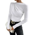 thumbnail image 3 of Deago Women's Pleated Long Sleeve Mock Neck T Shirts Casual Slim Fit Fall Tops Basic Business Work Tee (White, M), 3 of 5