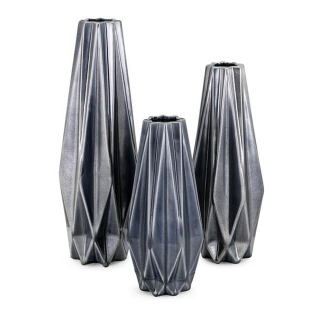 IMAX 25770-3 Saffron Metallic Vases, Gray - Set of 3