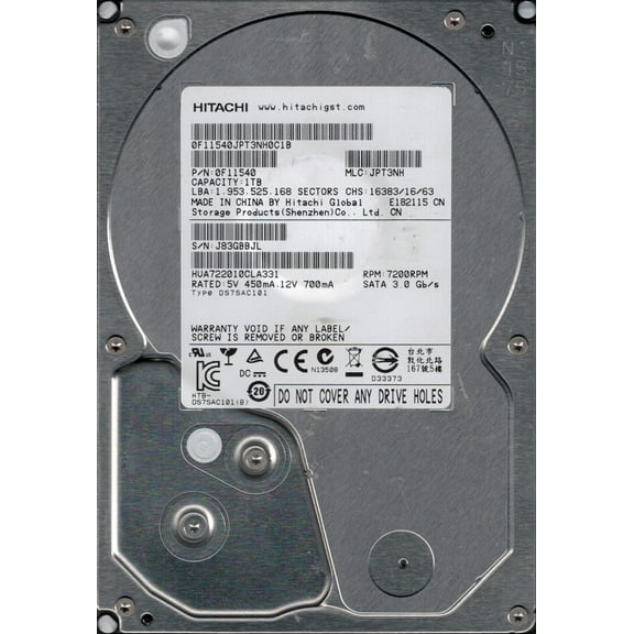 HUA722010CLA331 P/N: 0F11540 MLC: JPT3NH Hitachi 1TB