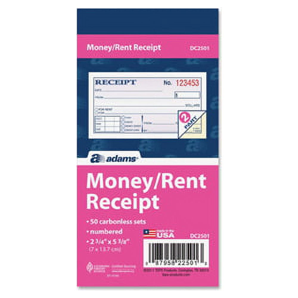 Adams Rent Receipt Books, 50 Sheets, 2.75" x 5.37", White