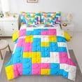 thumbnail image 1 of YST 3D Building Blocks 7 Pcs Comforter Set twin, Colorful Construction Bedding for Children, Rainbow Toy Brick Sheet Set Bed in A Bag Funny Patchwork Geometric Rectangle Duvet Insert, 1 of 5