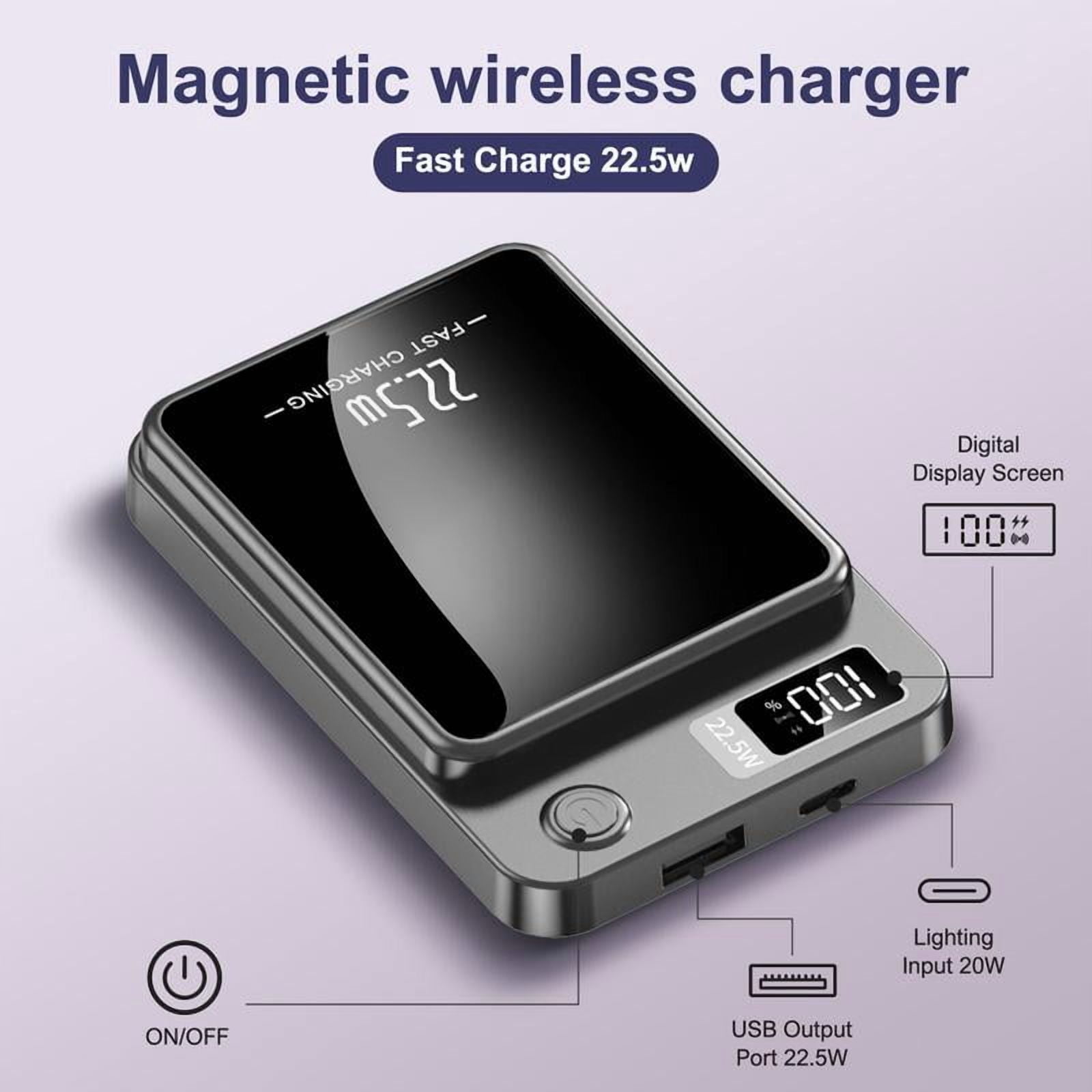 Green Springtok Digital Power Display 10000 mAh Ultra-Thin Mini Wireless Magnetic Power Bank for iPhone & Android Phones, Compact and Portable Charger Chargeable Smartphone Battery