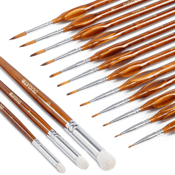Dugato 15-piece Miniature and Dry Brush Paint Set, Nylon and Goat Hair Detail Brushes for Warhammer 40k Dnd and Models, Brown