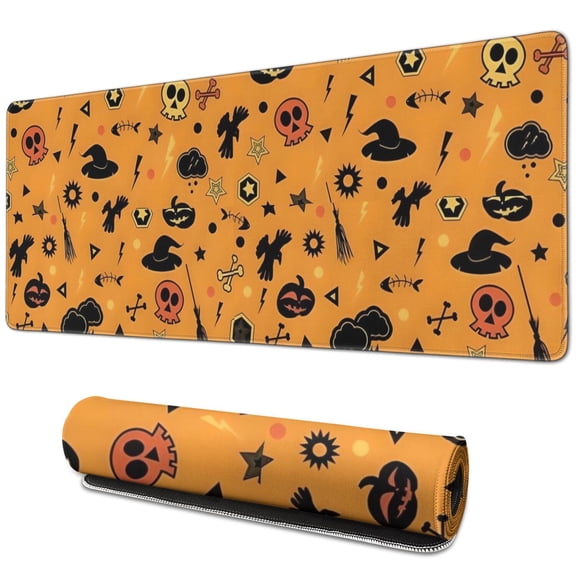 Long Mouse Pads for Desk,Halloween Witch Hat Pattern Desk Mats on Top Of Desks, Desk Mouse Pad Extra Large with 3mm Non-Slip Base and Stitched Edge for Gaming,Office,Work,Home 31.5x11.8in