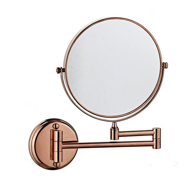All copper bathroom makeup mirror folding telescopic wall hanging Beauty Mirror double-sided high-definition beauty without punching