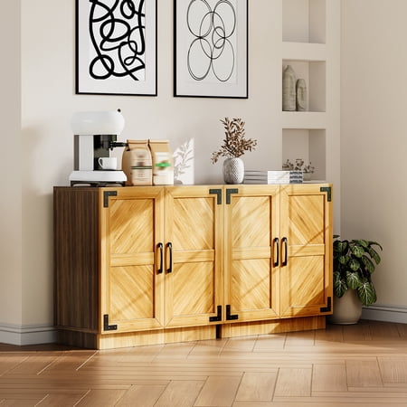 31.5 Farmhouse Sideboard Buffet Cabinet with Storage Credenza Console Modern Farmhouse Wood Coffee Bar Cabinet with Doors and Adjustable Shelf Kitchen Storage Cabinets for Living Room Dining Room