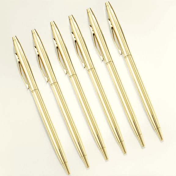 Qianfeng Slim Gold Pens Ballpoint Pen Black Ink 1 mm, 6 Pcs, Business Office Supplies