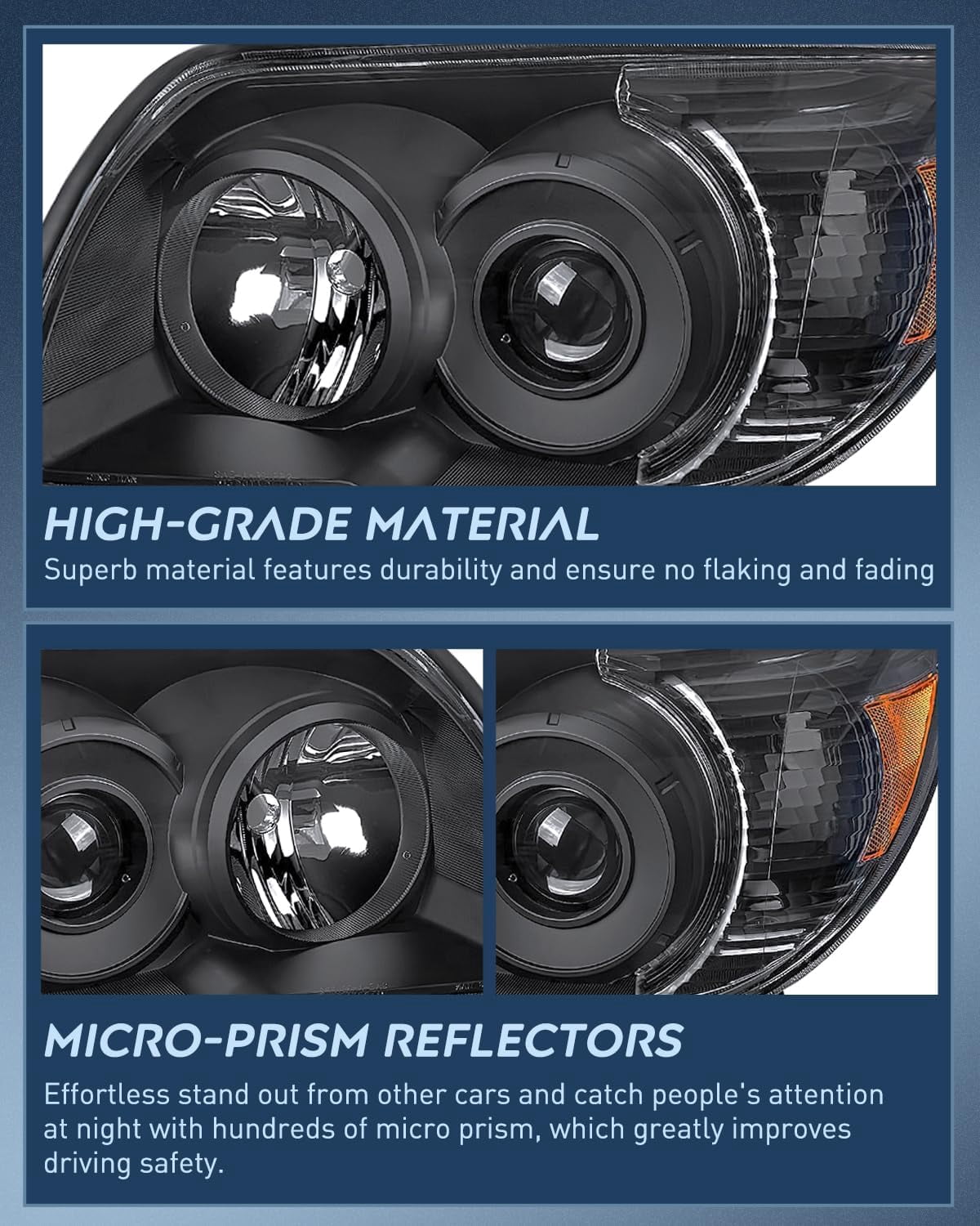 Nilight Headlights Assembly for Toyota 4Runner 2006 2007 2008 2009 Headlamp Black Housing Amber Reflector