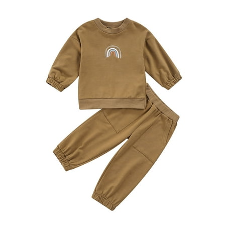 

LSFYSZD 2Pcs Kids Fall Tracksuit Rainbow Embroidery O-Neck Long Sleeve Tops + Casual Pants for Girls Boys 1-5 Years