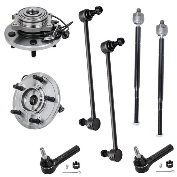 Detroit Axle - 8pc Front Wheel Hub & Bearing Assembly, Inner Outer Tie Rods, Stabilizer/Sway Bar End Links