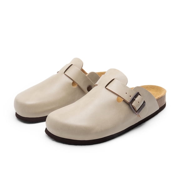 DREAM PAIRS Women's Buckle Slip-on Cork Clogs & Mules Round Toe Couple's for Women and Men Beige Size 7