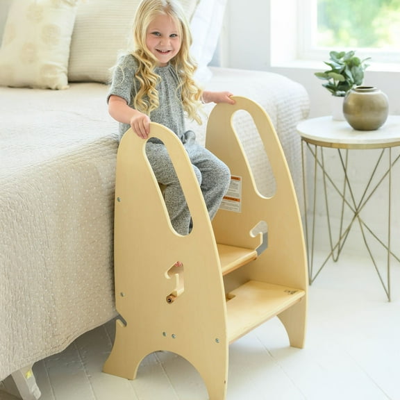 Little Partners Growing Adjustable Height Wooden Step Stool, Soft White