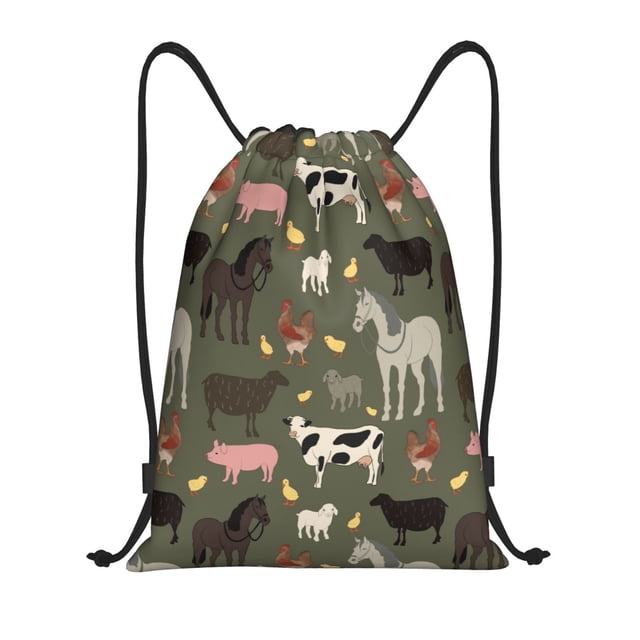 Lukts Farm Animals Pattern Drawstring Backpack Bag Sport Gym Sackpack,String Backpack Sport Bag Sack,Cinch Tote Gym Backpack-Medium