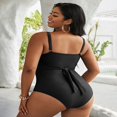 thumbnail image 4 of Plus Size One Piece Swimsuit for Women Bathing Suit Tummy Control Wrap Tie Criss Cross Back Tie Wide Straps - Black, 4 of 5