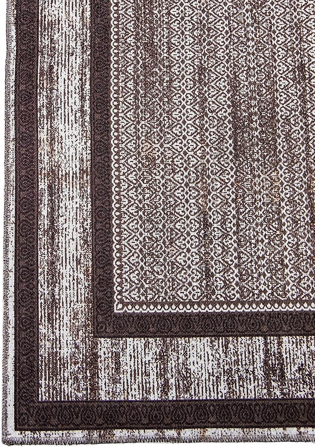 Gloria - Washable Area Rug Low Profile Bordered Washable Runners Anti Slip Backing Rugs for Living Room Light Weight Foldable Carpet