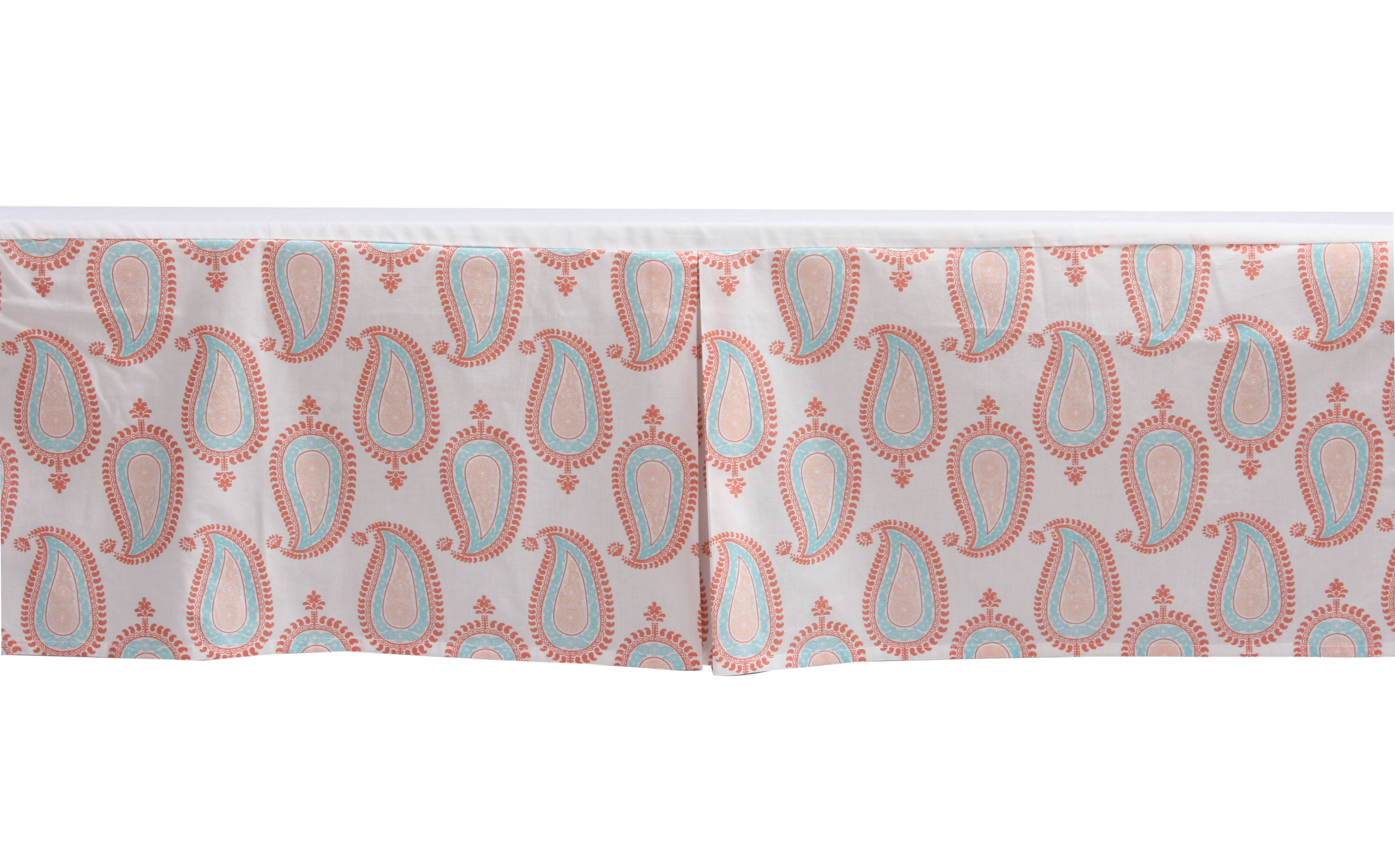 Bacati - Multiple Options of Crib or Toddler Bed Skirt or Dust Ruffle 100% Cotton Percale, Paisley Sophia Coral/Aqua