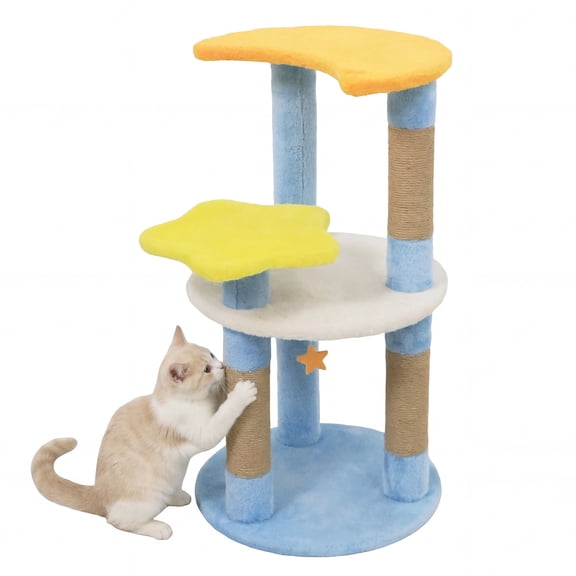 Costway 29” Cute Modern Cat Tree with Star & Moon Shaped Platforms, Jute Scratching Posts Blue