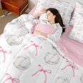 thumbnail image 4 of jejeloiu Pink Ribbon Bow 7pcs Bedding Comforter Set,Volleyball Games Queen Bedding Sets For Girls Teens Reversible, 4 of 8