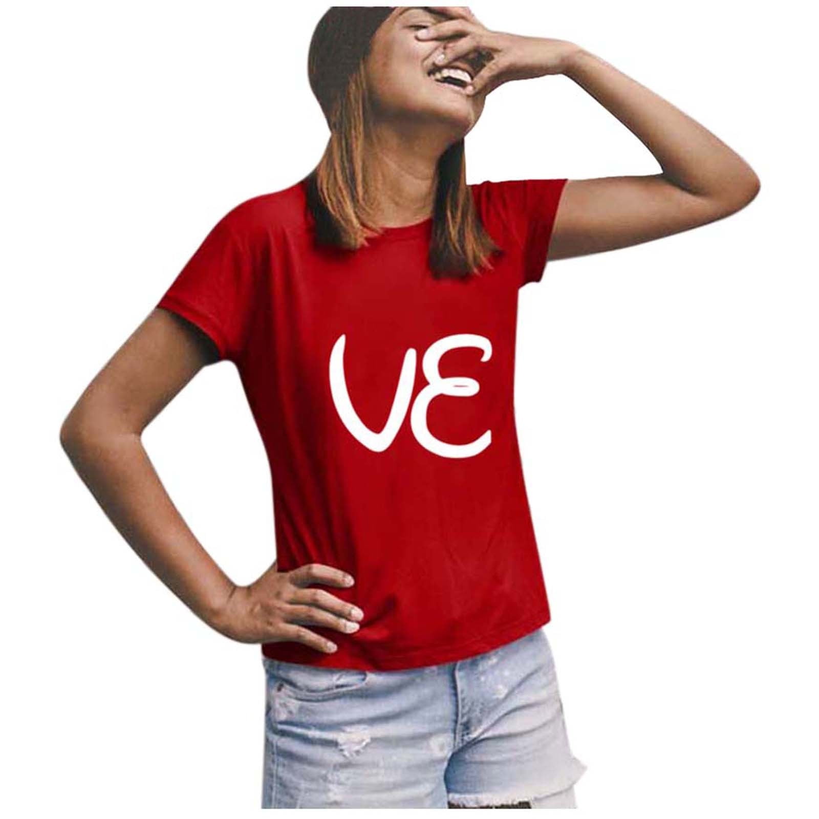 Women T-Shirts Casual Short Sleeve Lady Cool Alphabet Short Sleeve T-Shirt Top 