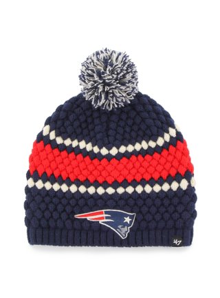 Women's Sh*t That I Knit Red New England Patriots Hand-Knit Brimmed Merino Wool Beanie with Faux Fur Pom