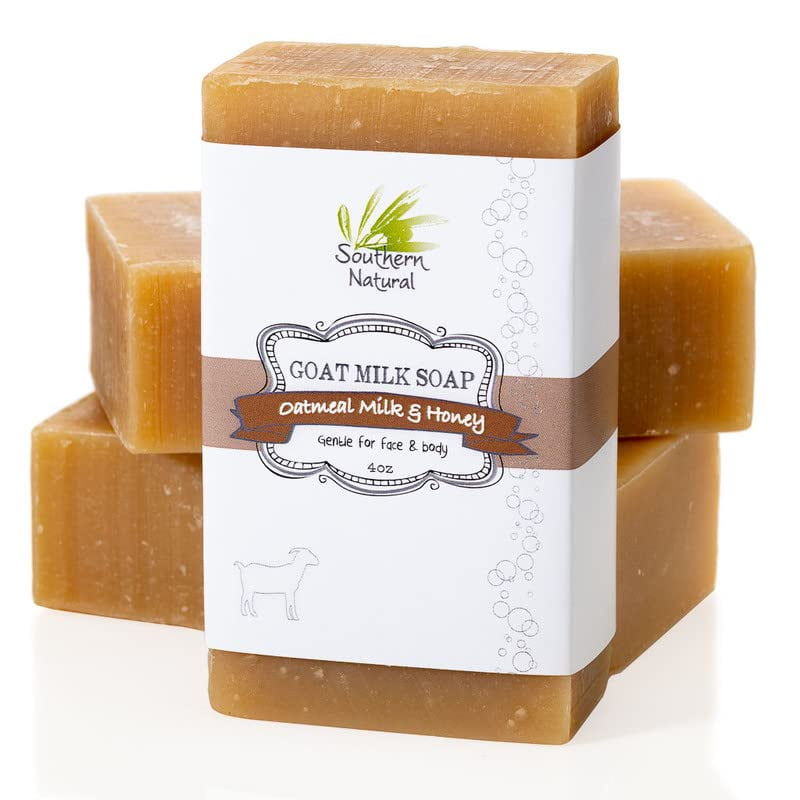 Southern Natural Goat Milk Soap Bar (3 Pack Oatmeal Milk & Honey) For Eczema, Psoriasis & Dry