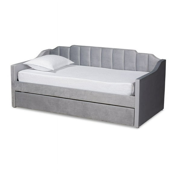Bowery Hill Contemporary Velvet Twin Size Daybed with Trundle in Gray