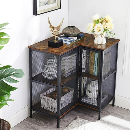

Corner Cabinet Table with 3 Tier Open Shelf Multipurpose Display Organizer Storage Stand for Small Space Living Room Office Kitchen Brown