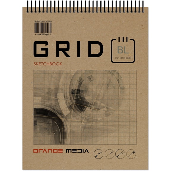 Blue Grid Sketchbook. Spiral Bound. Top Spine. Multi-Media Paper. 1/4" Box Grid. (8.5" x 11") SB-50100-TS (1 Book)