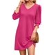thumbnail image 3 of Vestido WIHOLL, talla grande, cuello en V, manga 3/4, primavera y verano, rosa intenso, 3 of 4