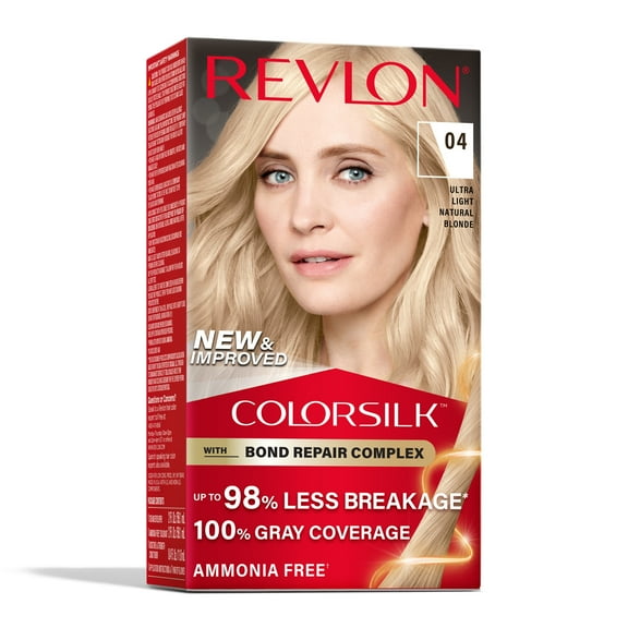 Revlon ColorSilk Permanent Hair Color, Bond Repair Complex, 04 Ultra Light Natural Blonde, 1 pack