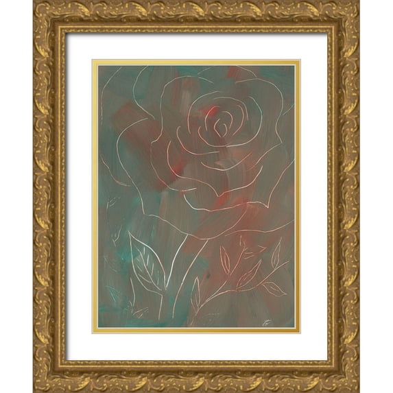 Lee, Judson 25x32 Gold Ornate Wood Framed with Double Matting Museum Art Print Titled - Autumn Line Rose I