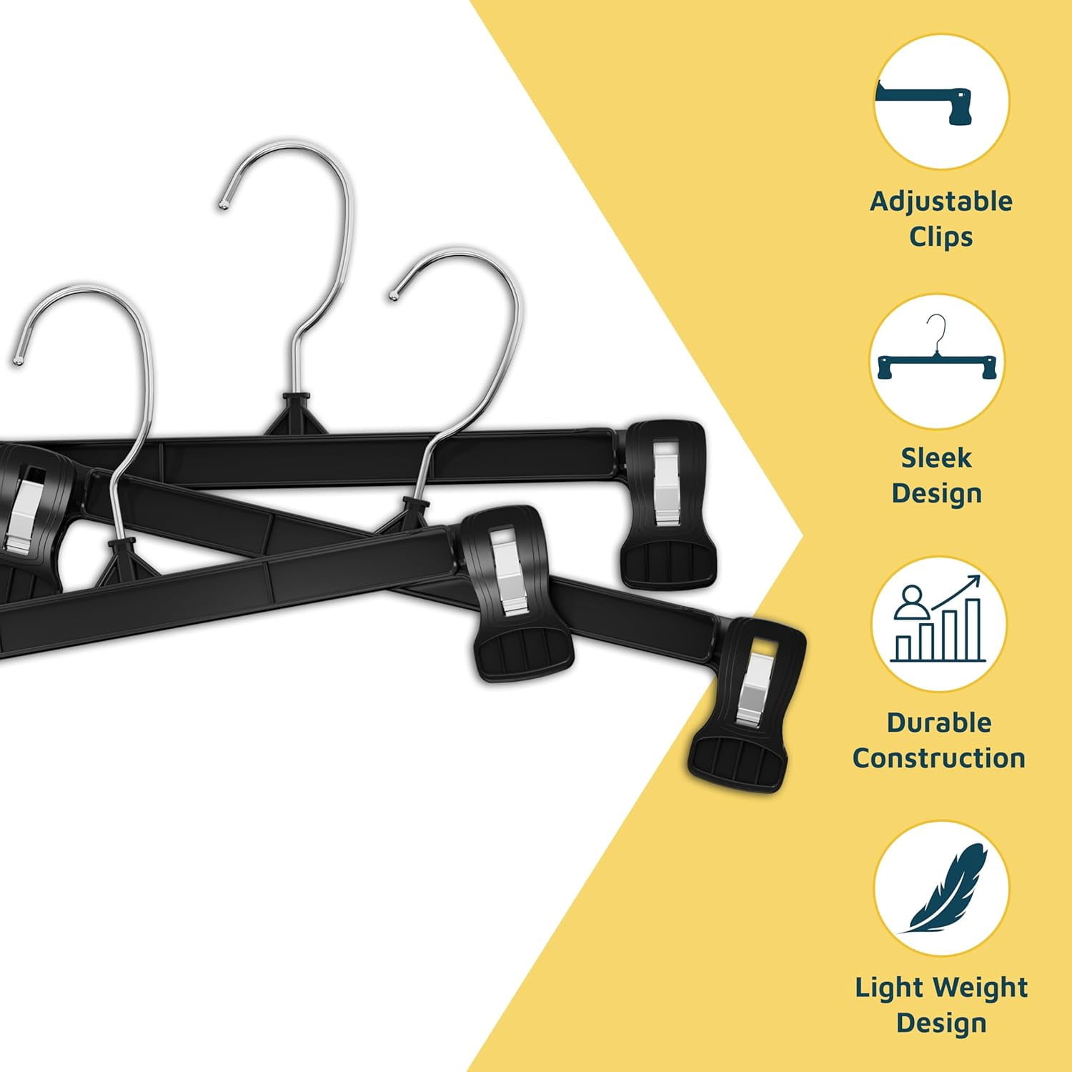 Lifemaster Pants Hangers with Clips, 25 Pack, 12" Heavy-Duty Non-Slip Grip, 360° Swivel Hook, Space-Saving Hangers for Pants, Skirts, Shorts, Black