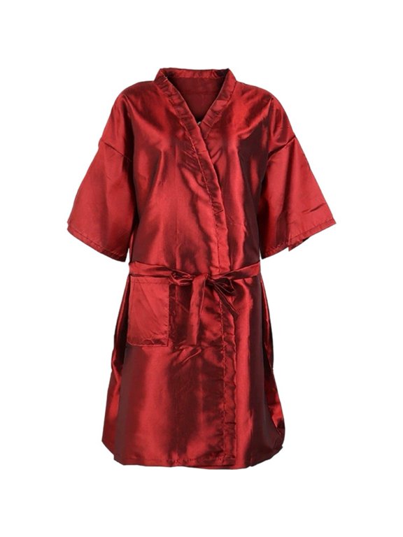 Red Professional V Neck Kimono Bathrobe for Spa Salon Sleepwear