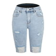 thumbnail image 5 of YYDGH Women's Ripped Bermuda Shorts High Waisted Denim Shorts Knee Length Distressed Jean Shorts Sky Blue XL, 5 of 6