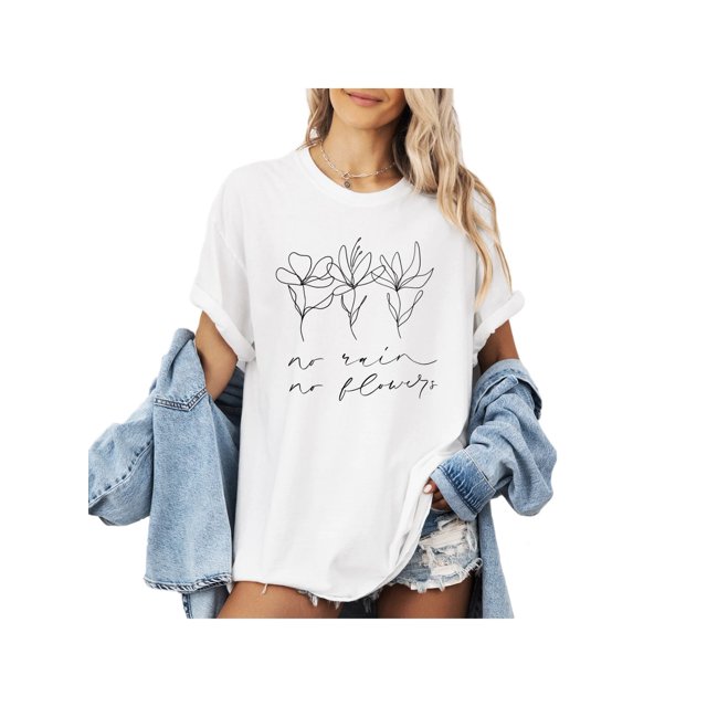 No Rain No Flower Gardening Shirts for Women Plant Lover T Shirt Cute Gardener Tshirt Garden Graphic Tees Gardening Gifts Tops