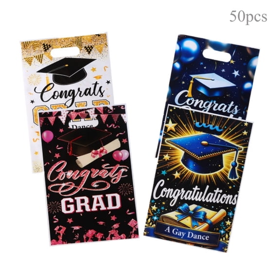 Graduation Gift Bags with 50 Certificate Pattern Plastic Candy Bags and Handles (9.84 X 6.3 Inches)