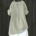 thumbnail image 5 of VISALY Cotton Linen Shirts Oversized Tshirts Dressy Casual V Neck Botton Down Blouses Short Sleeve Tops Tunic Tops Business Casual Tops Loose Blouses Lightweight Tops and Blouses Green L, 5 of 9