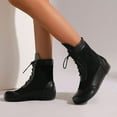 thumbnail image 2 of Black Women'S Flat Ankle Boots Lace-Up Design With Round Toe Style For Casual Winter Wear Pu Leather Comfort Fit, 2 of 7