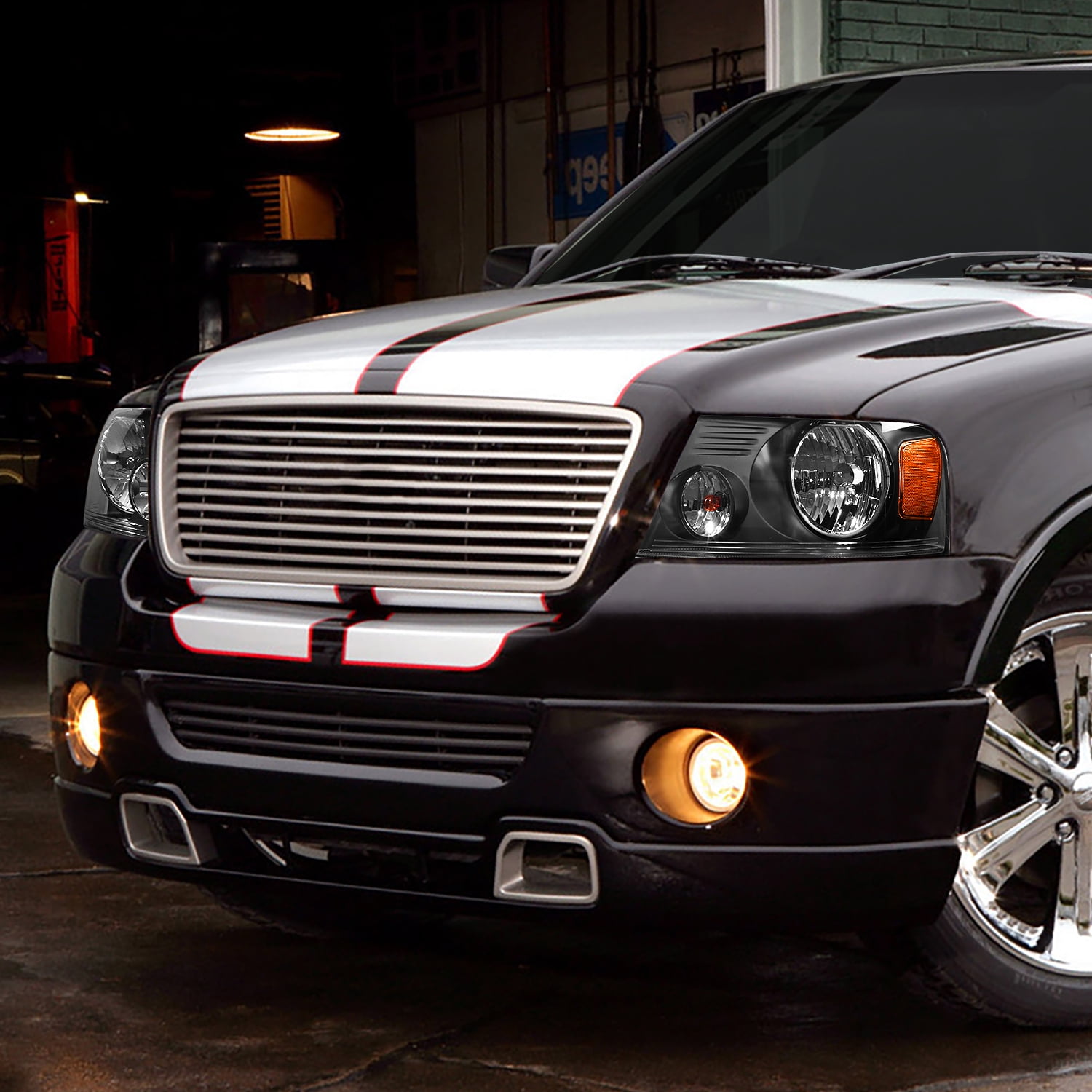 DNA Motoring For 04-08 Ford F150 06-08 Mark LT Black Amber Corner Headlight Lamps Pair