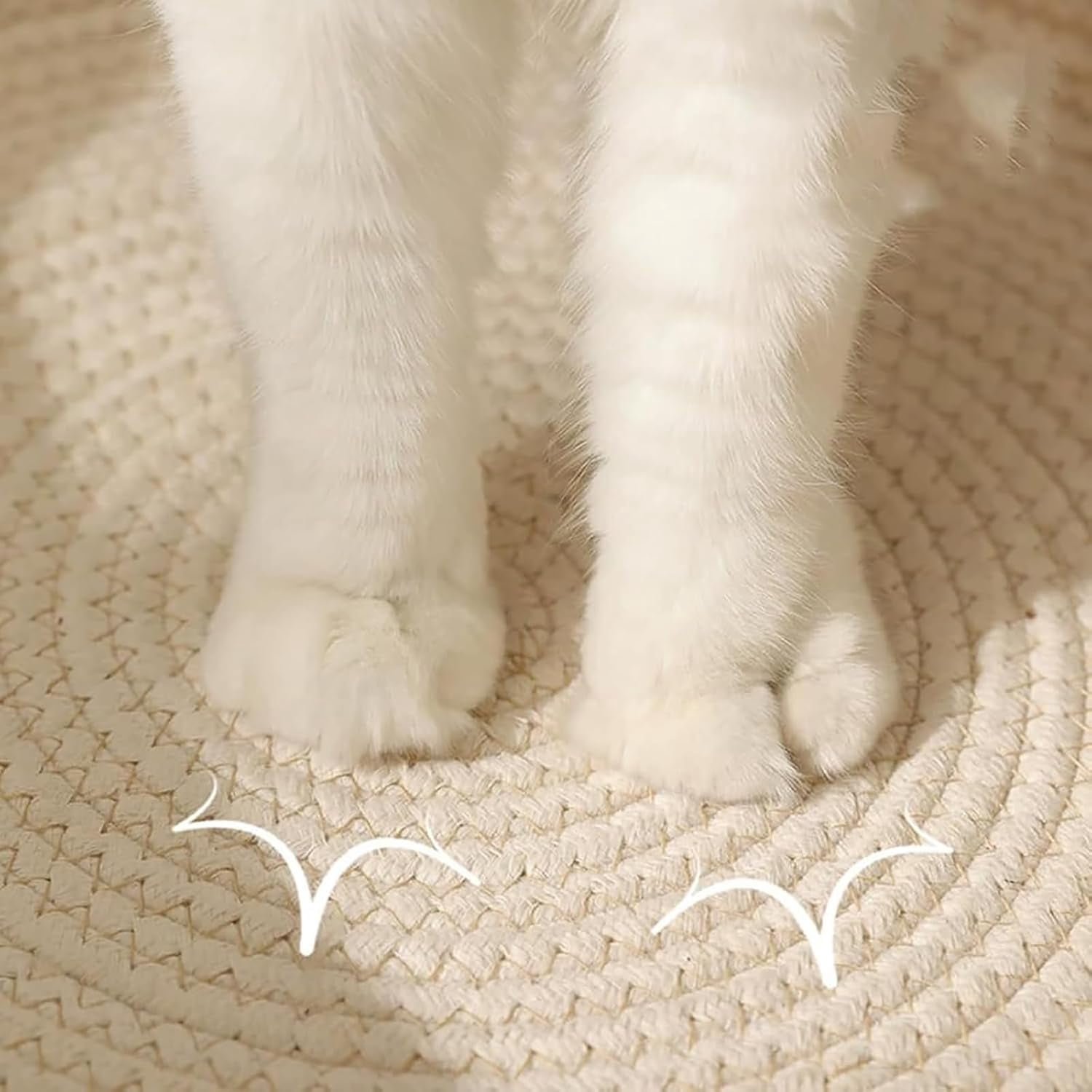Basket for Cats with Durable Cotton Rope Weave, Handwoven Cat Bed with Built-in Washable Scratching Pad, Toy Tail for All-Season Indoor Comfort of Small Large Cats & Dogs.