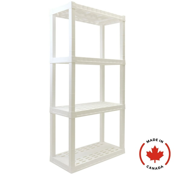 Hyper Tough Plastic Shelf Garage Shelves Storage Rack Interlocking Multipurpose 4-Tier 56"H x 14"D x 30"W White-400 lbs Made In Canada