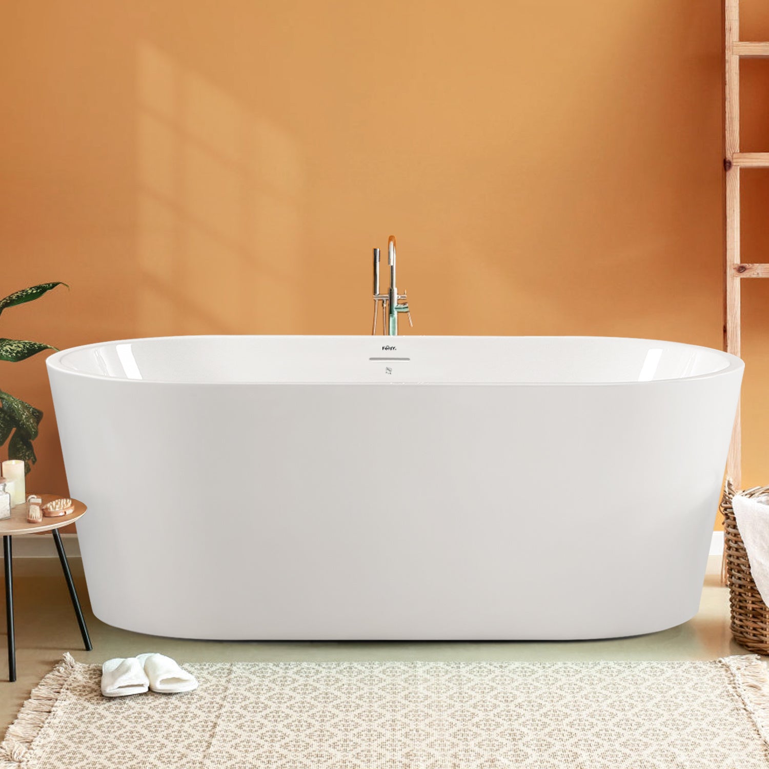 FerdY Shangri-La Acrylic Freestanding Bathtub, Small Classic Oval Shape Acrylic Soaking Bathtub with Brushed Nickel Drain & Minimalist Linear Design Overflow, Modern White, cUPC Certified - image 1 of 52